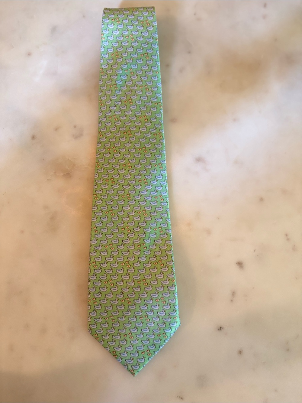 Hermes Light Green Silk Tie with Small Paisley Motif